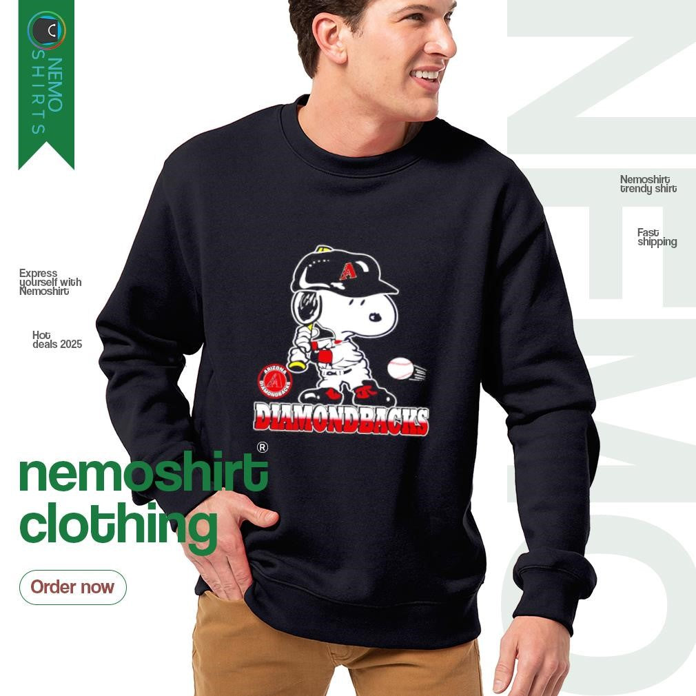 Snoopy playing baseball Arizona Diamondbacks - Adult & Kids T-Shirts, Sweatshirts & Hoodies apparel design preview 4