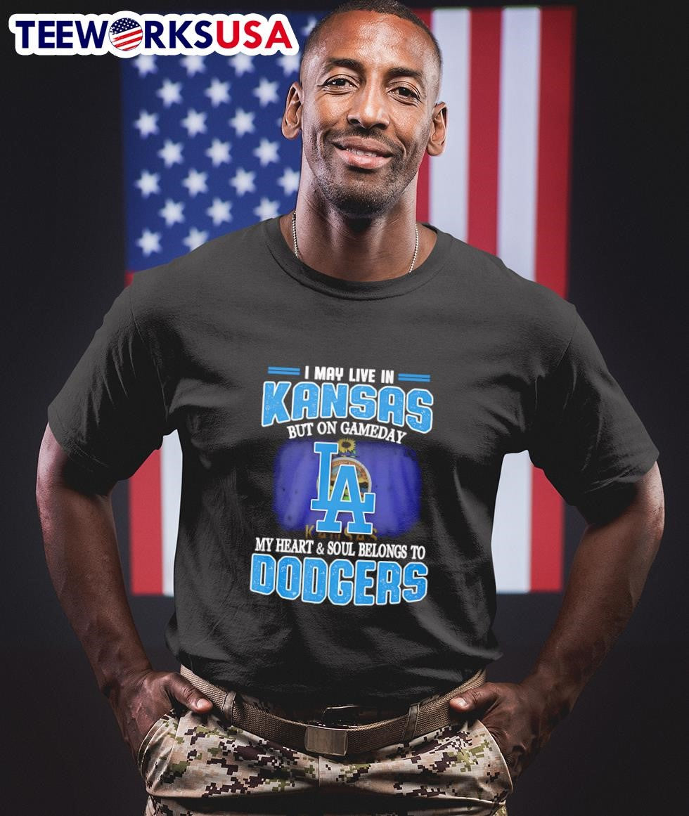 I may live in Kansas but on gameday my heart and soul - Adult & Kids T-Shirts, Sweatshirts & Hoodies apparel design preview 1