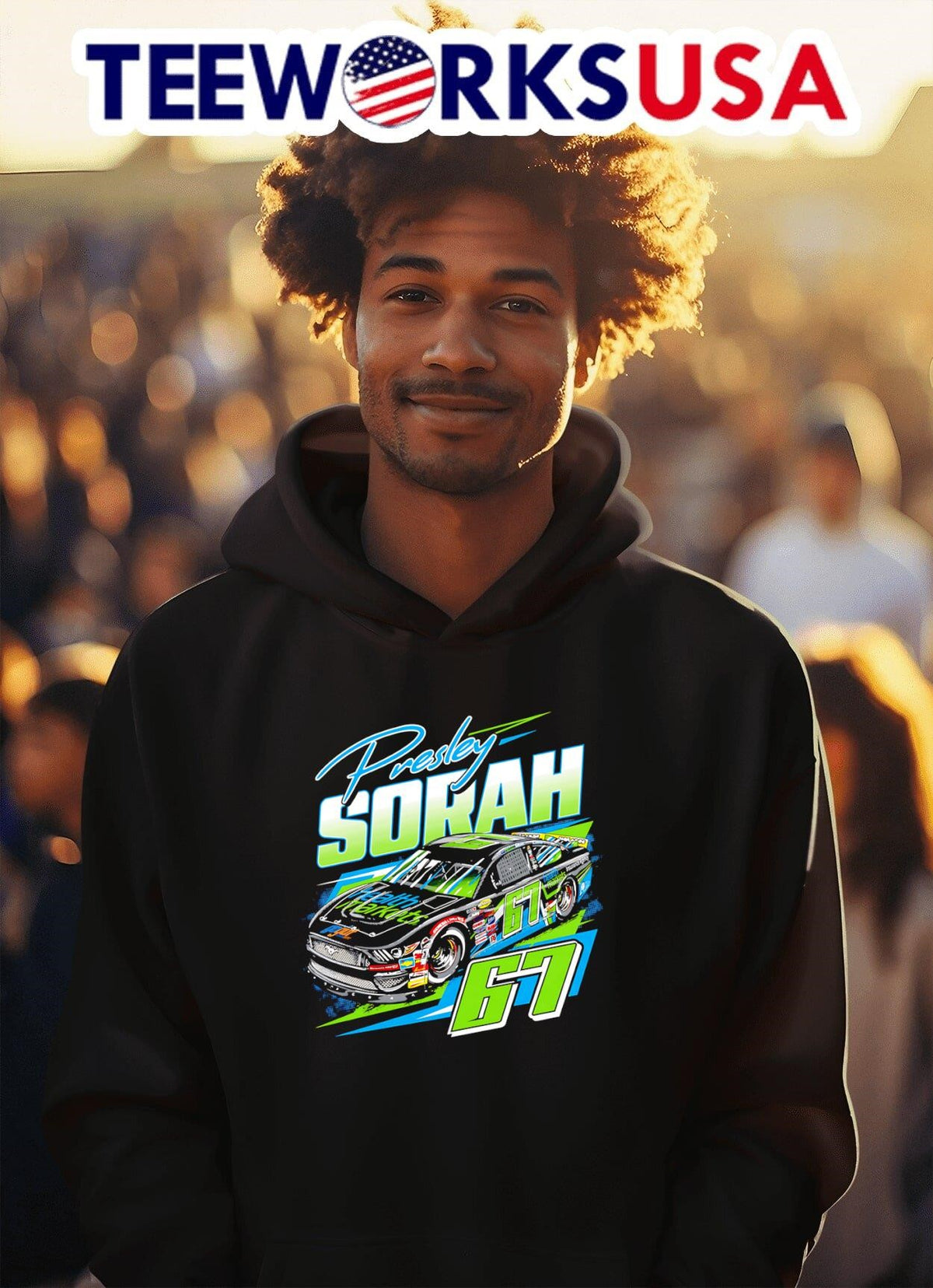 Presley Sorah 67 racing car graphic - Adult & Kids T-Shirts, Sweatshirts & Hoodies apparel design preview 2