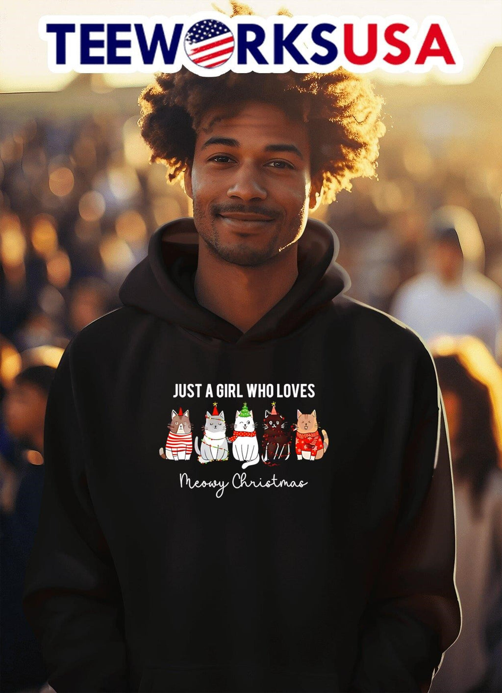 Cat Just A Girl Who Loves Meowy Christmas - Adult & Kids T-Shirts, Sweatshirts & Hoodies apparel design preview 2