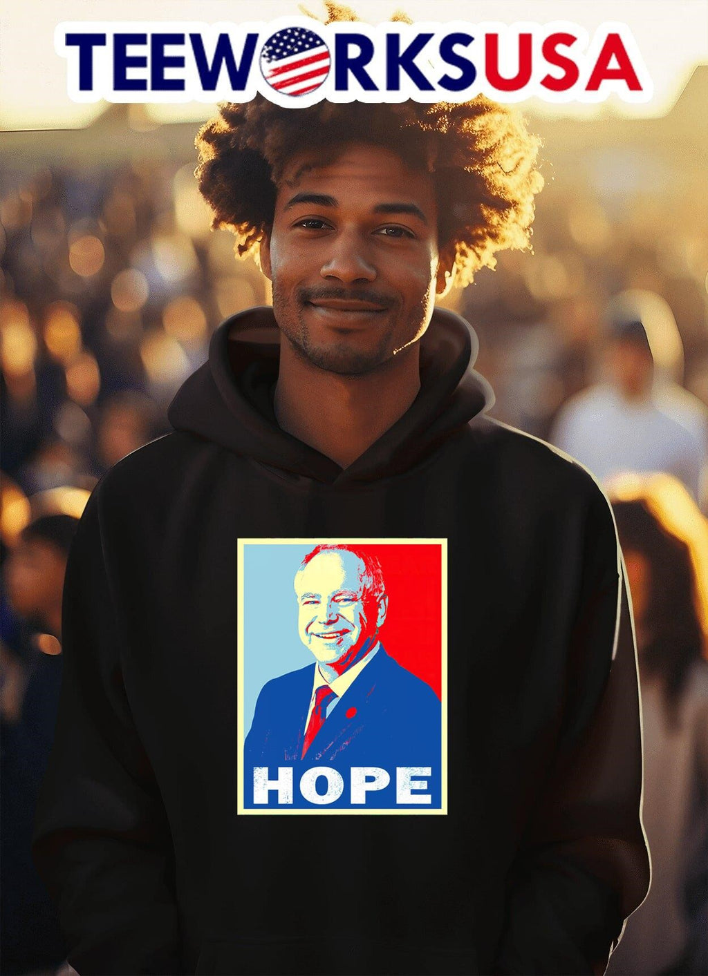 Tim Walz iconic Hope art - Adult & Kids T-Shirts, Sweatshirts & Hoodies apparel design preview 2