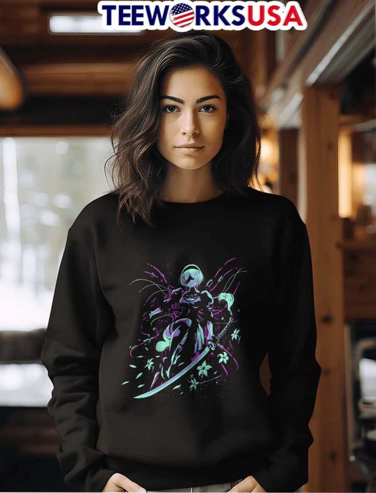 NieR Automata 2B Sword Flowers - Adult & Kids T-Shirts, Sweatshirts & Hoodies apparel design preview 7