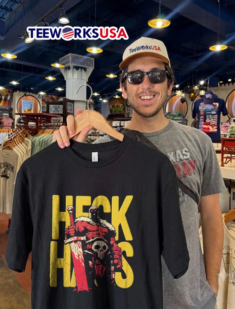 Heck Hits red armored warrior holding sword - Adult & Kids T-Shirts, Sweatshirts & Hoodies apparel design preview 2