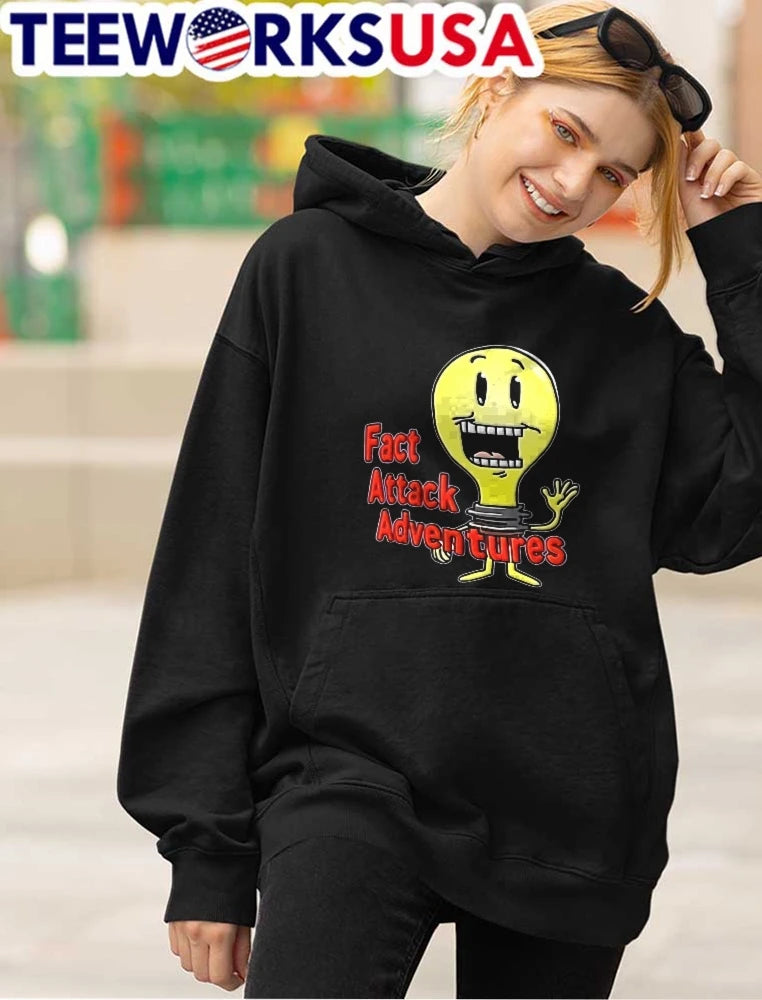 Fact Attack Adventures Cartoon Light Bulb Character - Adult & Kids T-Shirts, Sweatshirts & Hoodies apparel design preview 4