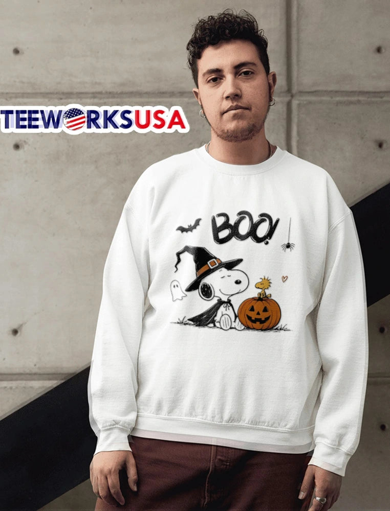 Peanuts BOO Snoopy witch hat Woodstock pumpkin - Adult & Kids T-Shirts, Sweatshirts & Hoodies apparel design preview 6