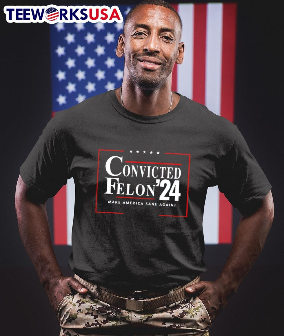 Convicted Felon 2024 make America sane again - Adult & Kids T-Shirts, Sweatshirts & Hoodies apparel design preview 1