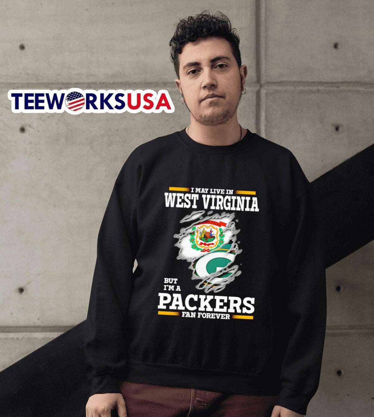 I may live in West Virginia but I'm a Green Bay - Adult & Kids T-Shirts, Sweatshirts & Hoodies apparel design preview 6
