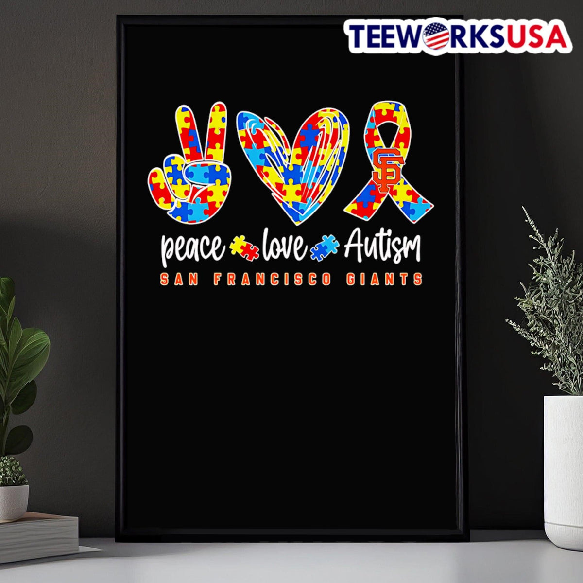 Peace love Autism San Francisco Giants - Adult & Kids T-Shirts, Sweatshirts & Hoodies apparel design preview 5