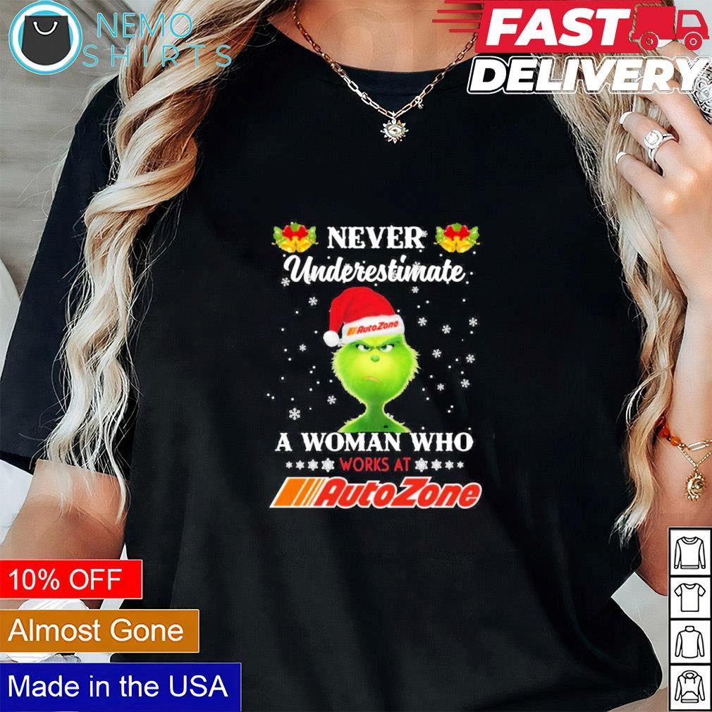 Santa Grinch never underestimate a woman tho works at - Adult & Kids T-Shirts, Sweatshirts & Hoodies apparel design preview 1
