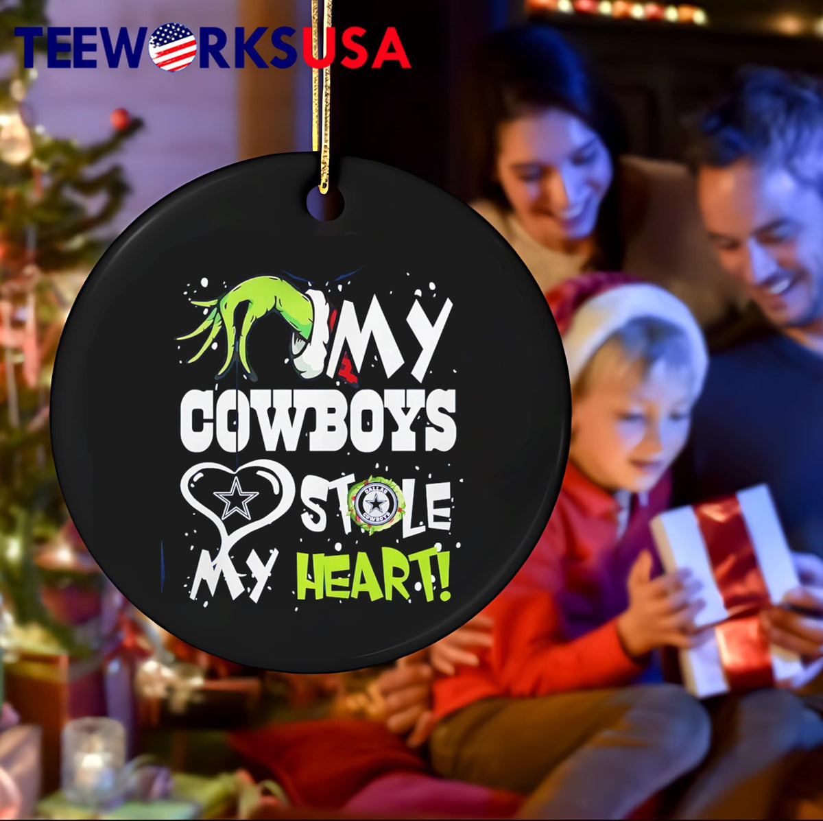 Grinch My Cowboys Stole Heart Christmas - Adult & Kids T-Shirts, Sweatshirts & Hoodies apparel design preview 4