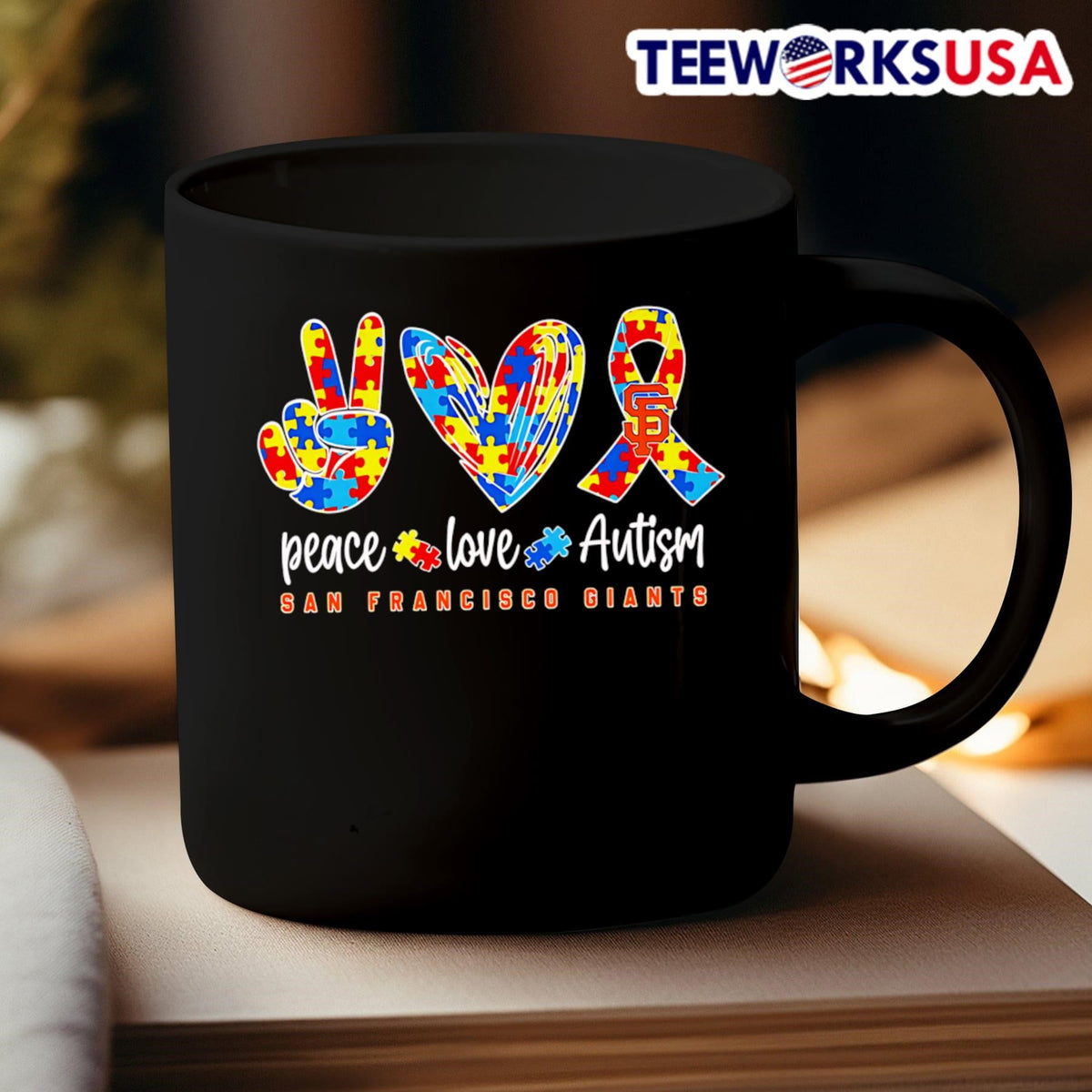 Peace love Autism San Francisco Giants - Adult & Kids T-Shirts, Sweatshirts & Hoodies apparel design preview 3