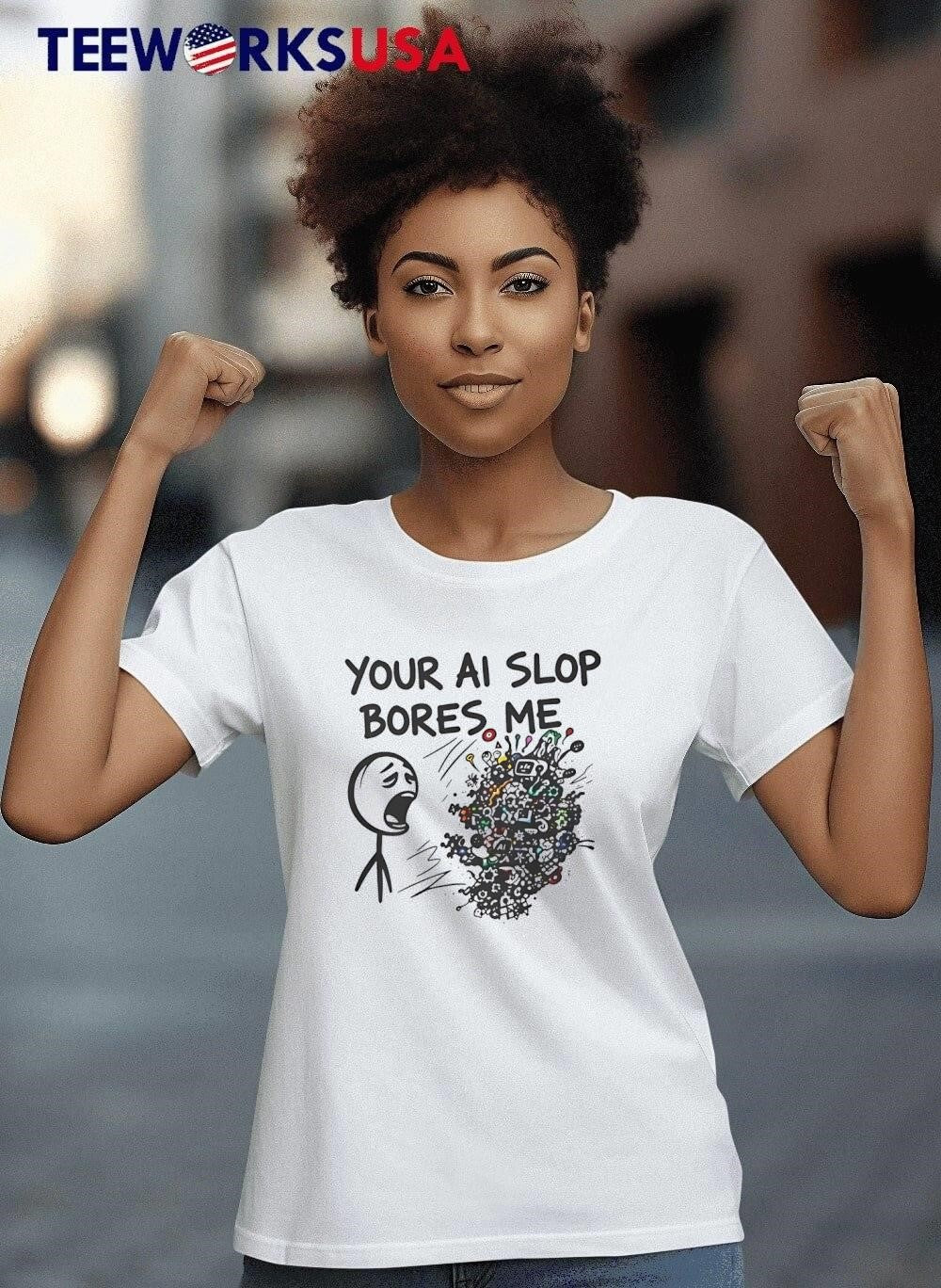 Bored Stick Figure Yelling Your AI Slop Bores Me - Adult & Kids T-Shirts, Sweatshirts & Hoodies apparel design preview 6