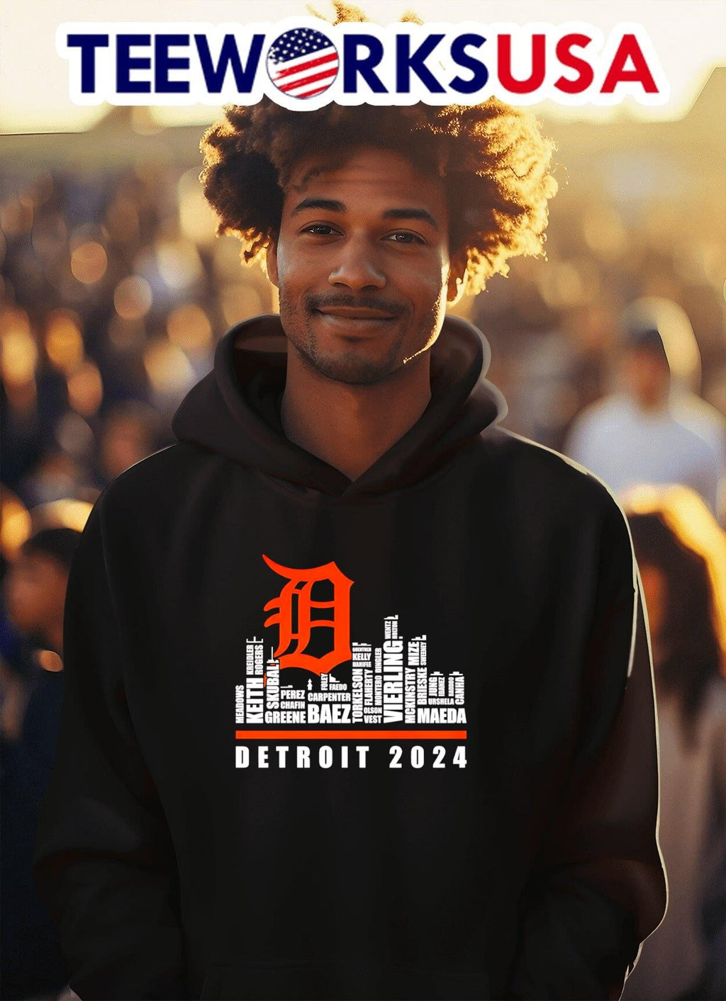 Detroit Tigers 2024 baseball skyline players names - Adult & Kids T-Shirts, Sweatshirts & Hoodies apparel design preview 2
