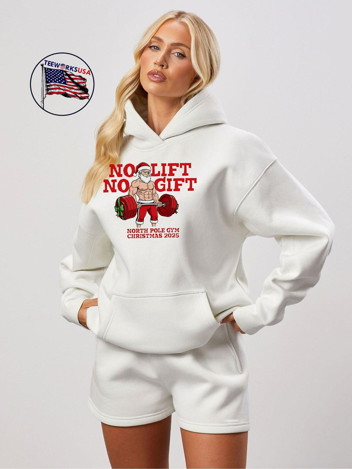 No Lift Gift Gym Santa Christmas - Adult & Kids T-Shirts, Sweatshirts & Hoodies apparel design preview 2