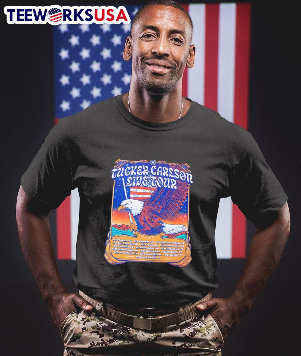 Tucker Carlson Live Tour USA vintage - Adult & Kids T-Shirts, Sweatshirts & Hoodies apparel design preview 1