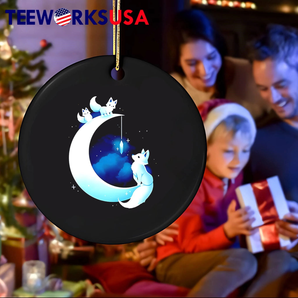 Glowing White Arctic Foxes Crescent Moon Hanging - Adult & Kids T-Shirts, Sweatshirts & Hoodies apparel design preview 4