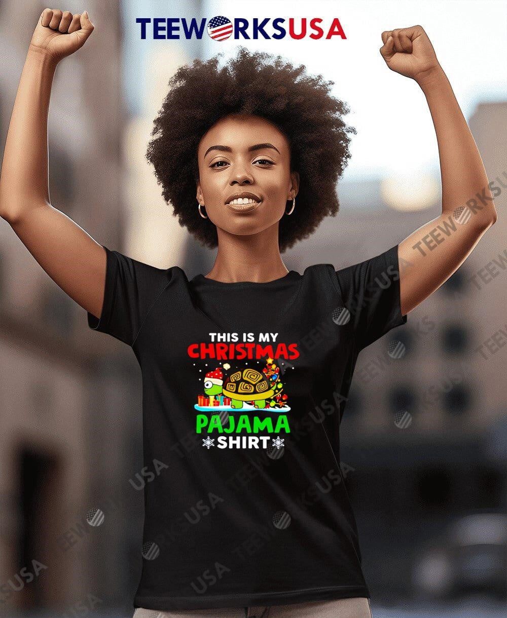 This Is My Christmas Pajama Turtle With Santa Hat - Adult & Kids T-Shirts, Sweatshirts & Hoodies apparel design preview 4