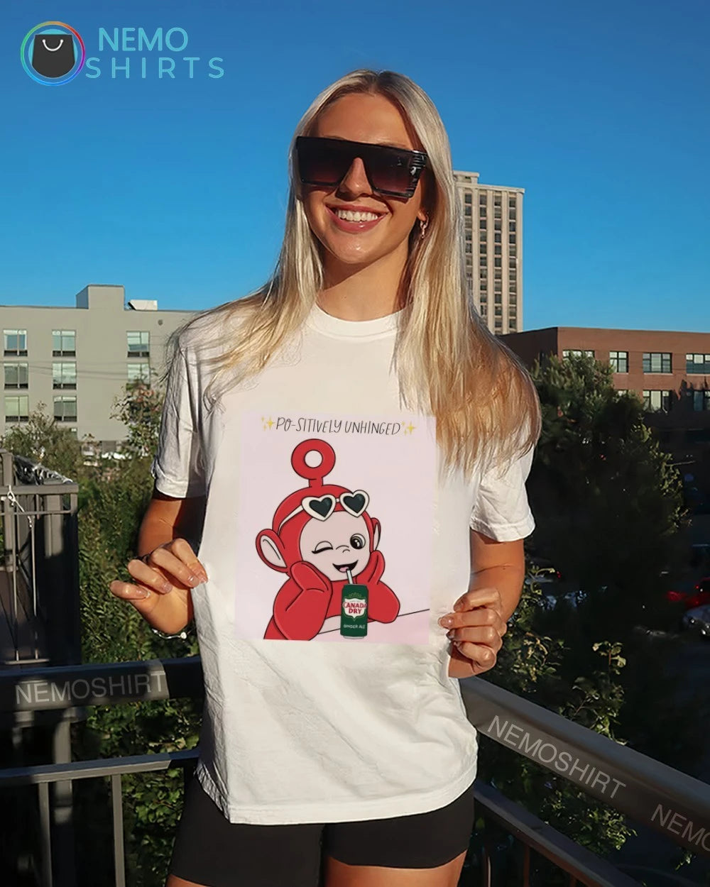 Po-sitively Unhinged Po Teletubby Drinking Canada Dry - Adult & Kids T-Shirts, Sweatshirts & Hoodies apparel design preview 6
