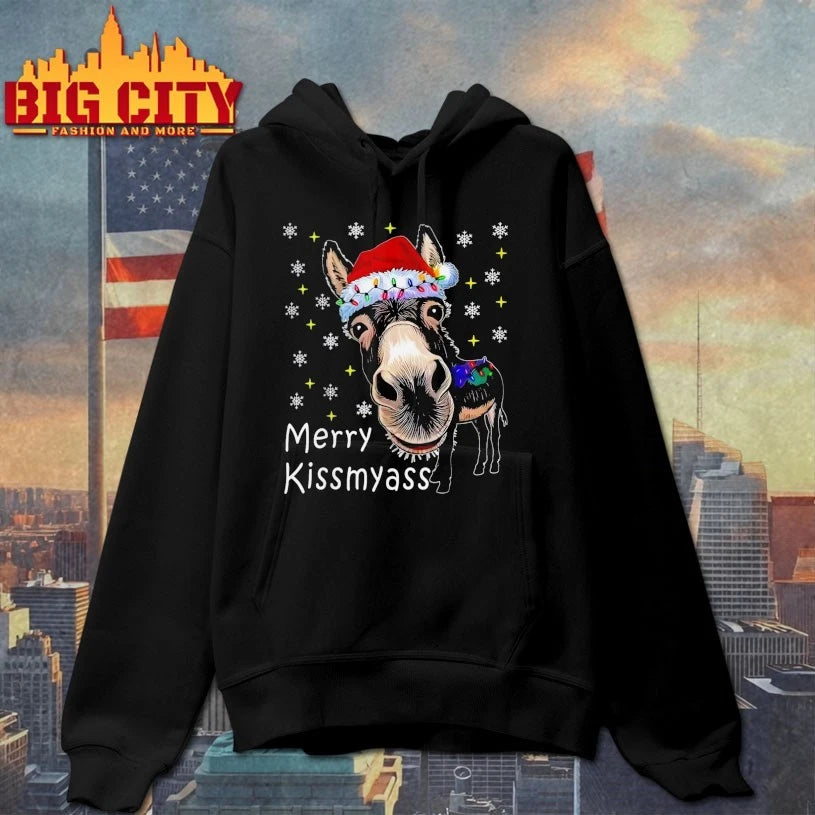 Merry KissMyAss Donkey light christmas 2025 - Adult & Kids T-Shirts, Sweatshirts & Hoodies apparel design preview 2