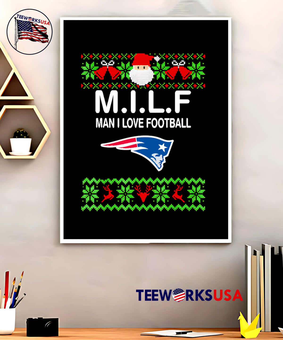 New England Patriots Christmas M.I.L.F Man I Love - Adult & Kids T-Shirts, Sweatshirts & Hoodies apparel design preview 5