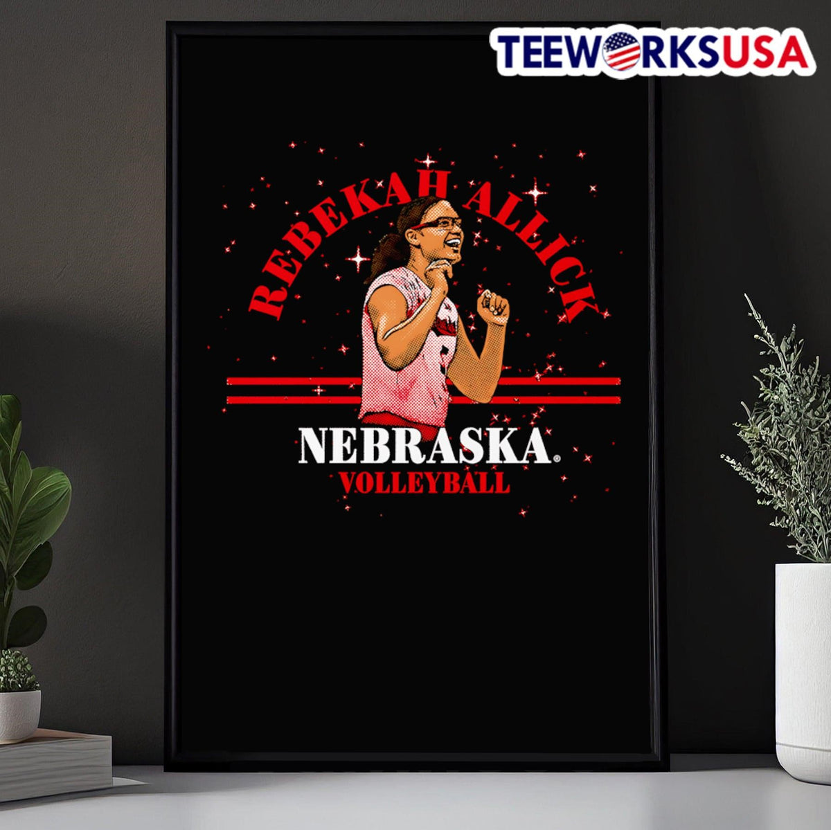 Rebekah Allick Nebraska volleyball cartoon - Adult & Kids T-Shirts, Sweatshirts & Hoodies apparel design preview 5