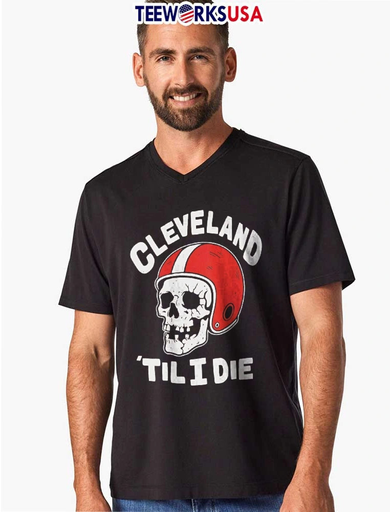 Cleveland Til I Die Skull Wearing Retro Red Striped - Adult & Kids T-Shirts, Sweatshirts & Hoodies apparel design preview 8