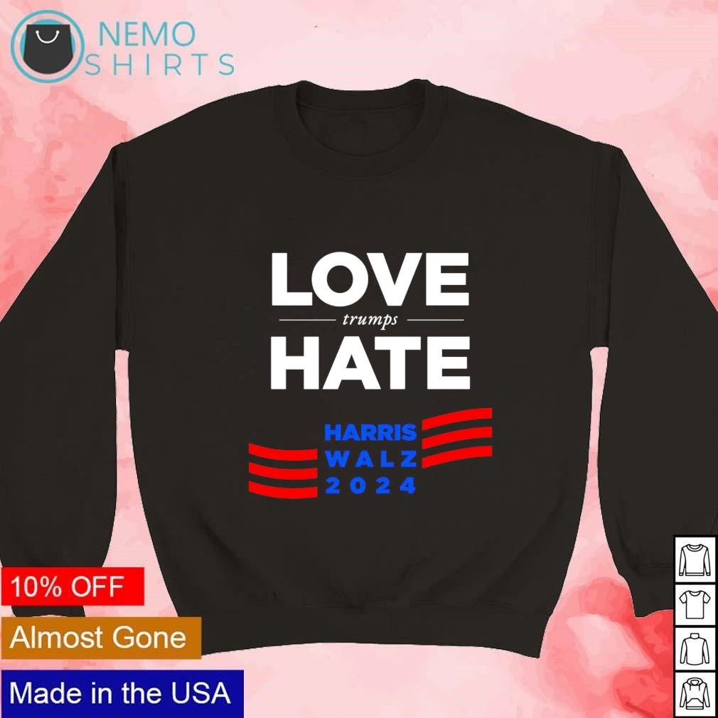 Love Trumps hate Harris Walz 2024 - Adult & Kids T-Shirts, Sweatshirts & Hoodies apparel design preview 3