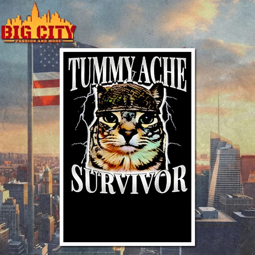 Tummy ache survivor cat funny - Adult & Kids T-Shirts, Sweatshirts & Hoodies apparel design preview 4