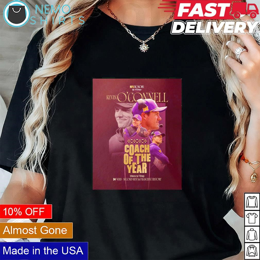 Minnesota Vikings Kevin O'Connell coach of the year - Adult & Kids T-Shirts, Sweatshirts & Hoodies apparel design preview 1