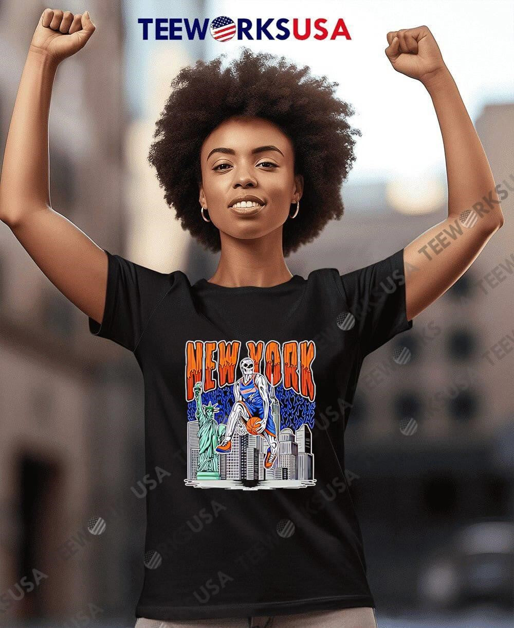 New York Skeleton Dunking with Statue of Liberty and - Adult & Kids T-Shirts, Sweatshirts & Hoodies apparel design preview 8