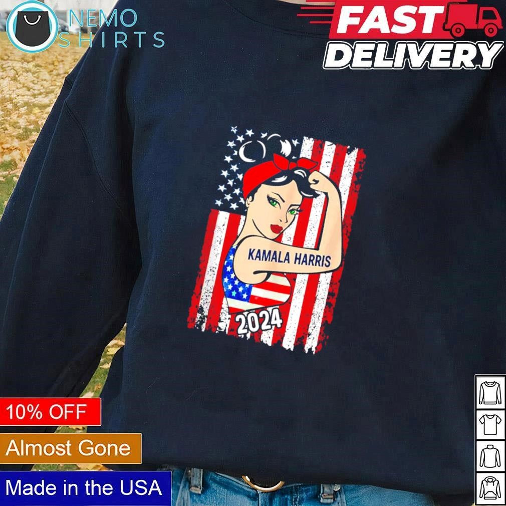 American flag strong girl Kamala Harris 2024 - Adult & Kids T-Shirts, Sweatshirts & Hoodies apparel design preview 1