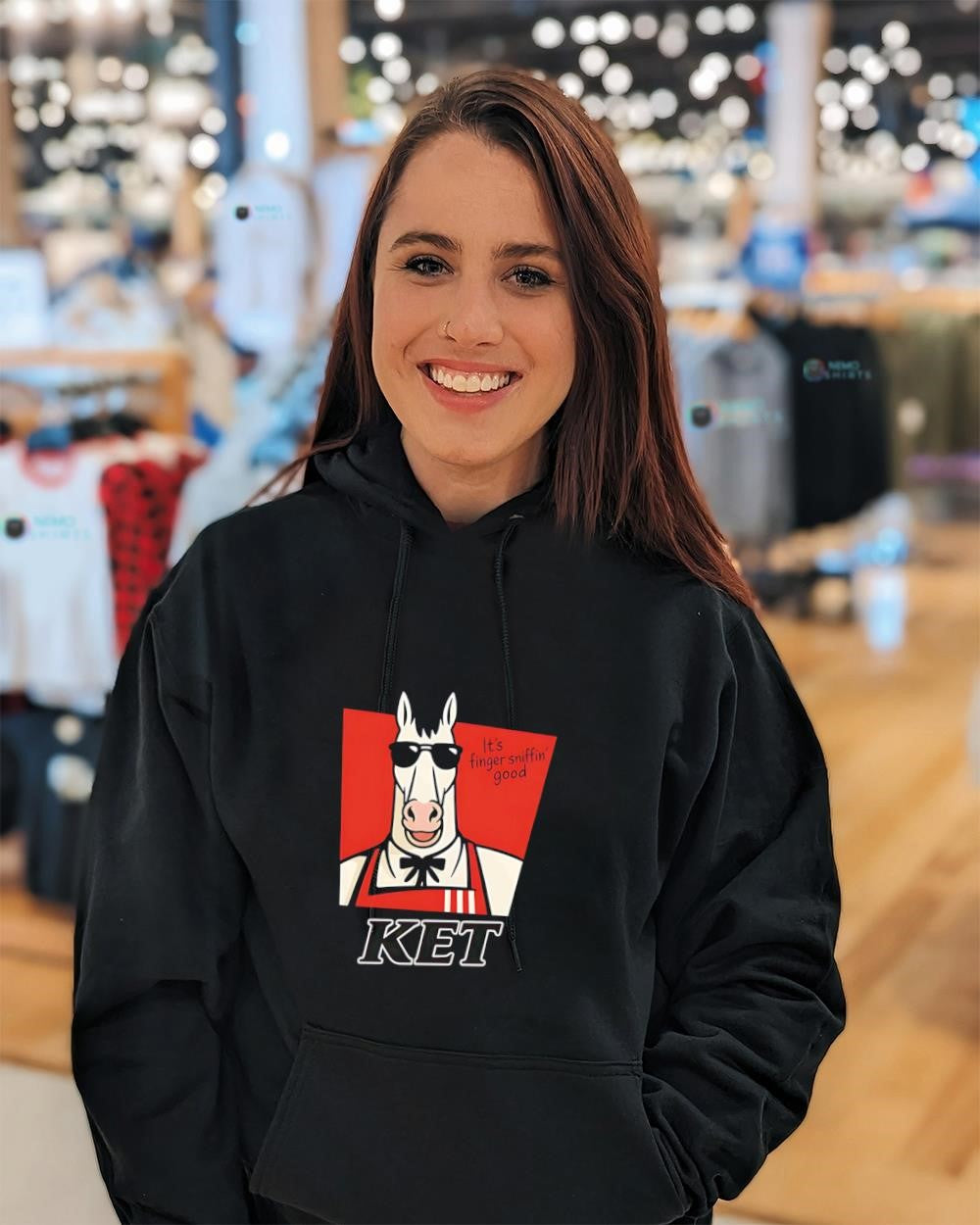 KET it's finger sniffin' good horse character - Adult & Kids T-Shirts, Sweatshirts & Hoodies apparel design preview 3