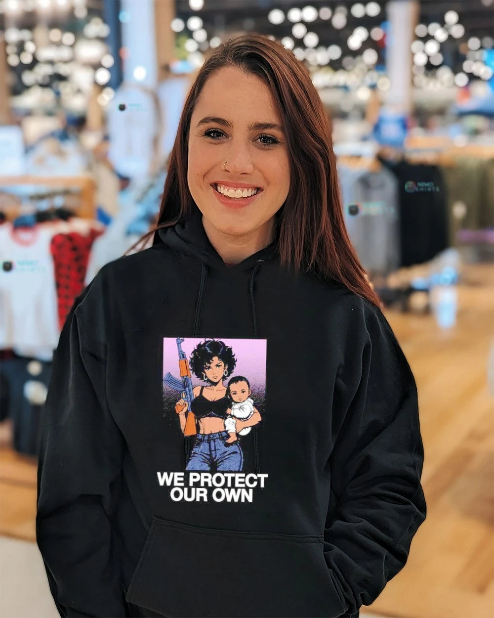 We Protect Our Own Woman with Gun and Baby - Adult & Kids T-Shirts, Sweatshirts & Hoodies apparel design preview 5