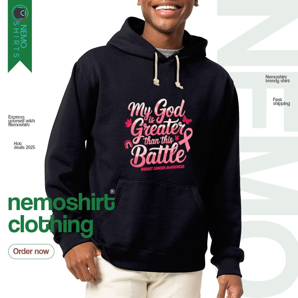 My God is greater than this battle breast cancer - Adult & Kids T-Shirts, Sweatshirts & Hoodies apparel design preview 2