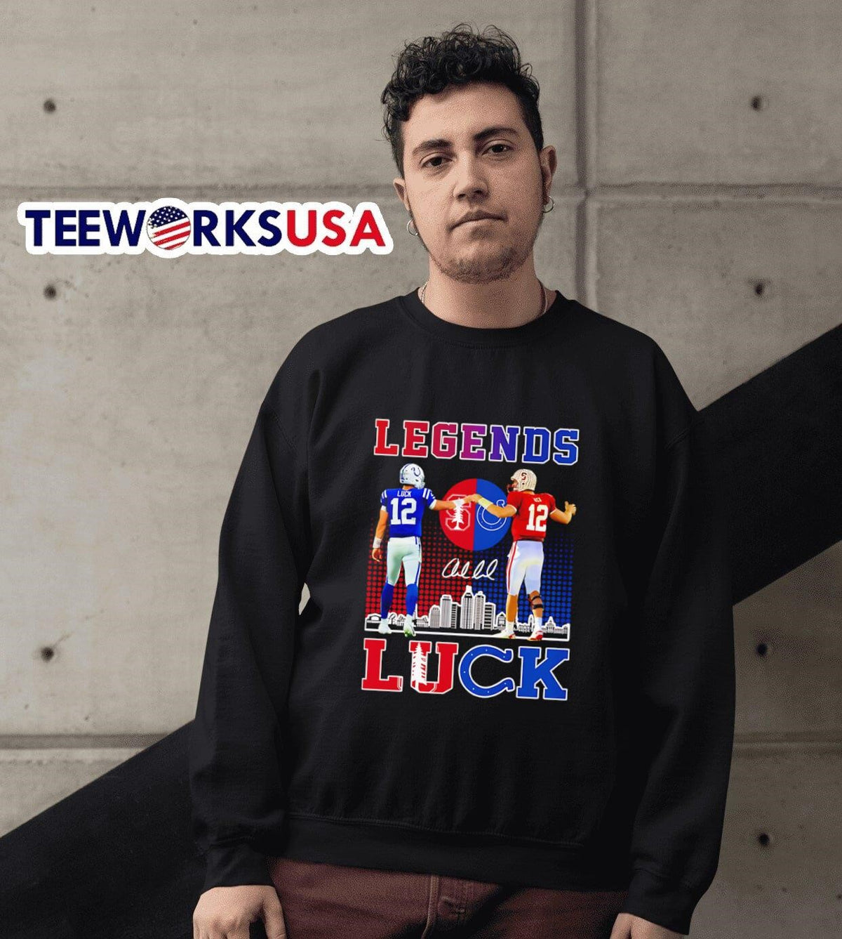Legends Andrew Luck skyline city signature - Adult & Kids T-Shirts, Sweatshirts & Hoodies apparel design preview 6