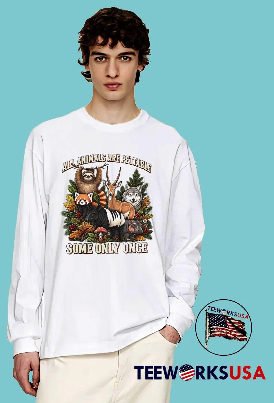 All Animals Are Pettable Some Only Once Sloth - Adult & Kids T-Shirts, Sweatshirts & Hoodies apparel design preview 3