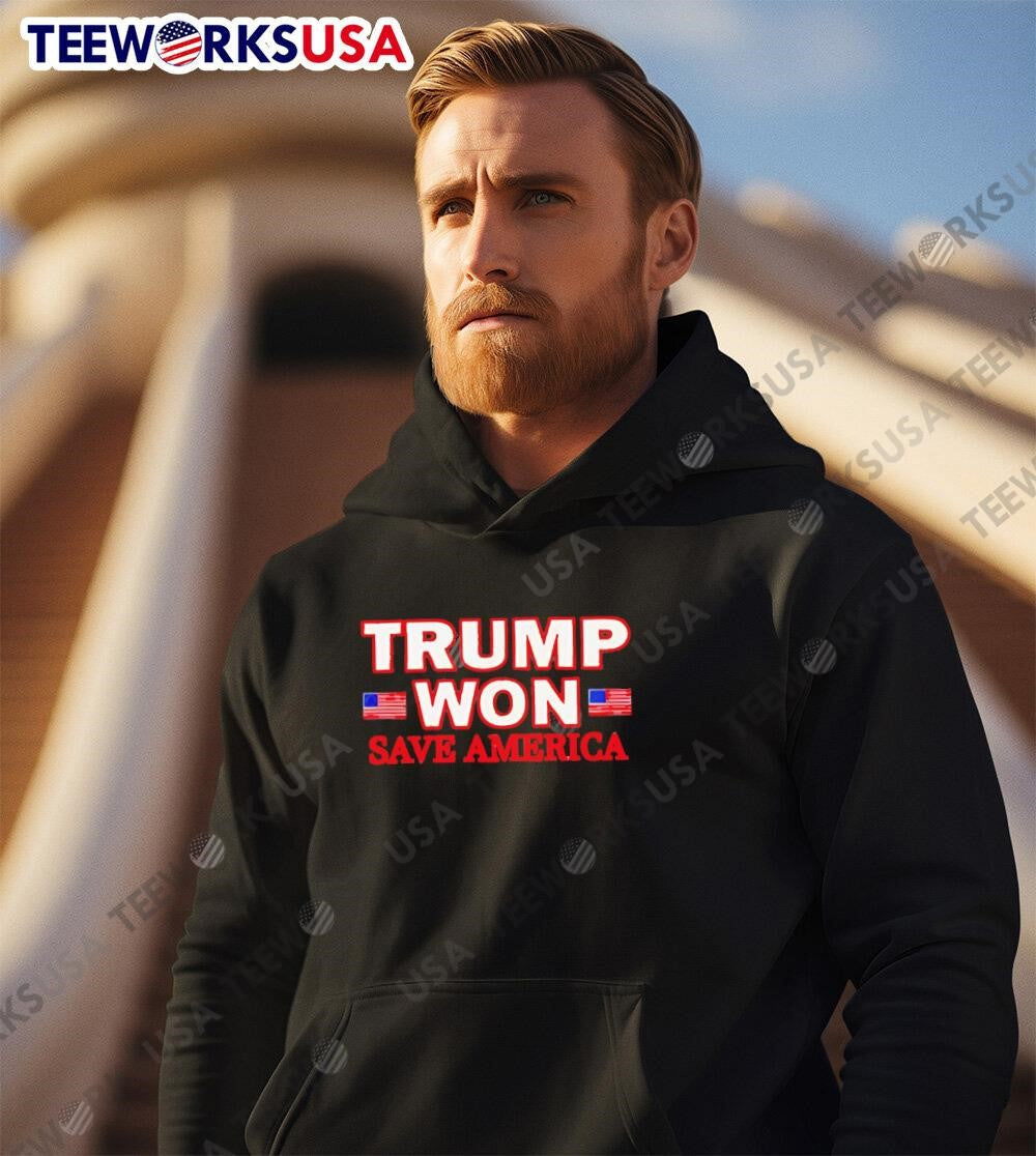 Trump won save America 2024 - Adult & Kids T-Shirts, Sweatshirts & Hoodies apparel design preview 2