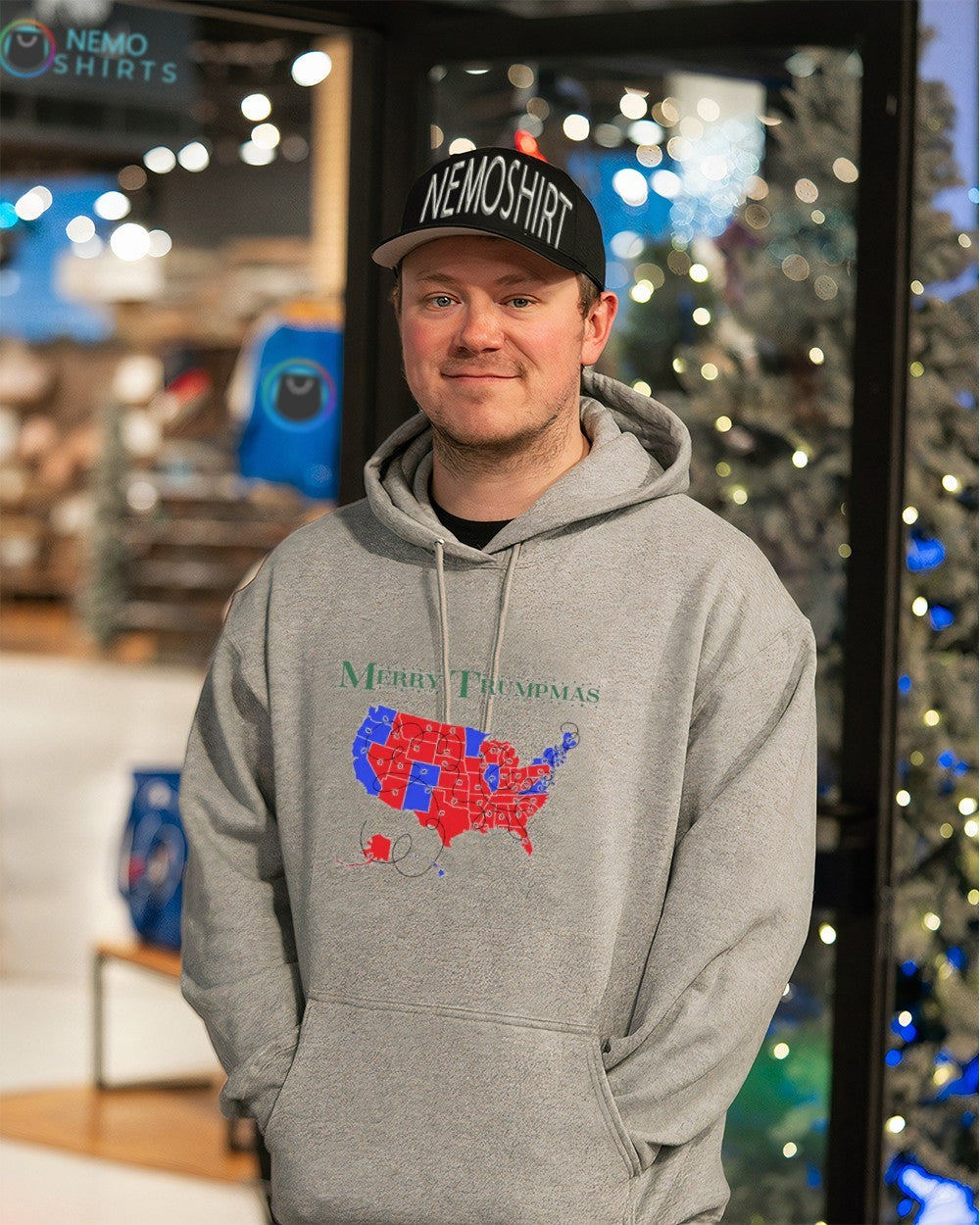 Merry Trumpmas roadmap America map Christmas - Adult & Kids T-Shirts, Sweatshirts & Hoodies apparel design preview 3