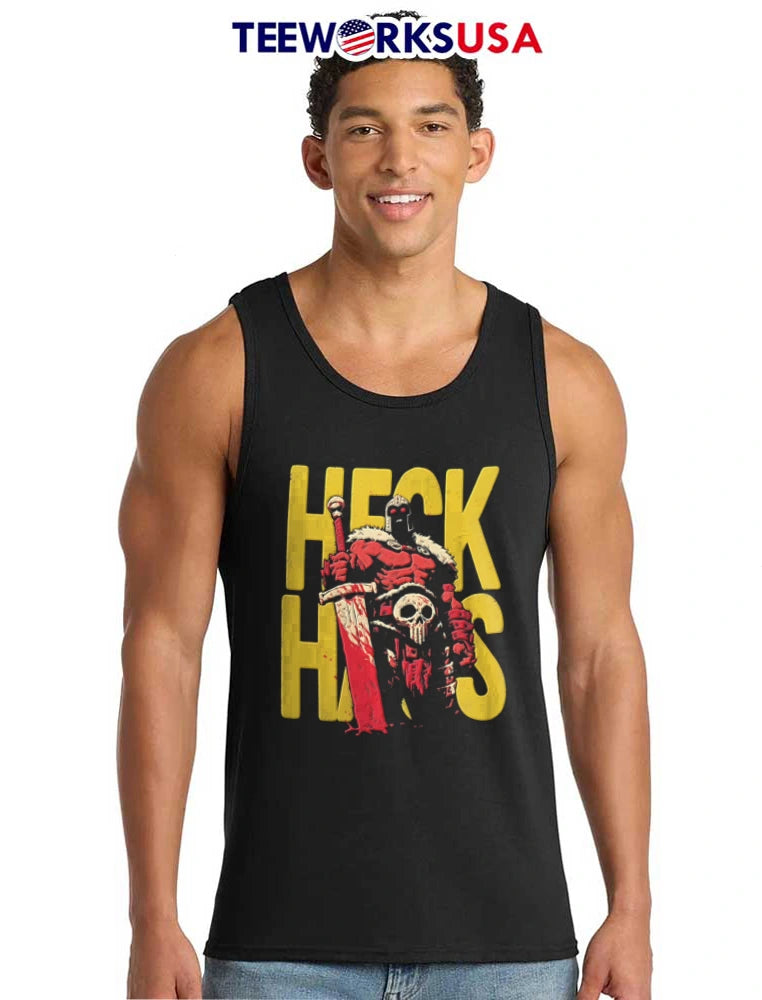 Heck Hits red armored warrior holding sword - Adult & Kids T-Shirts, Sweatshirts & Hoodies apparel design preview 6