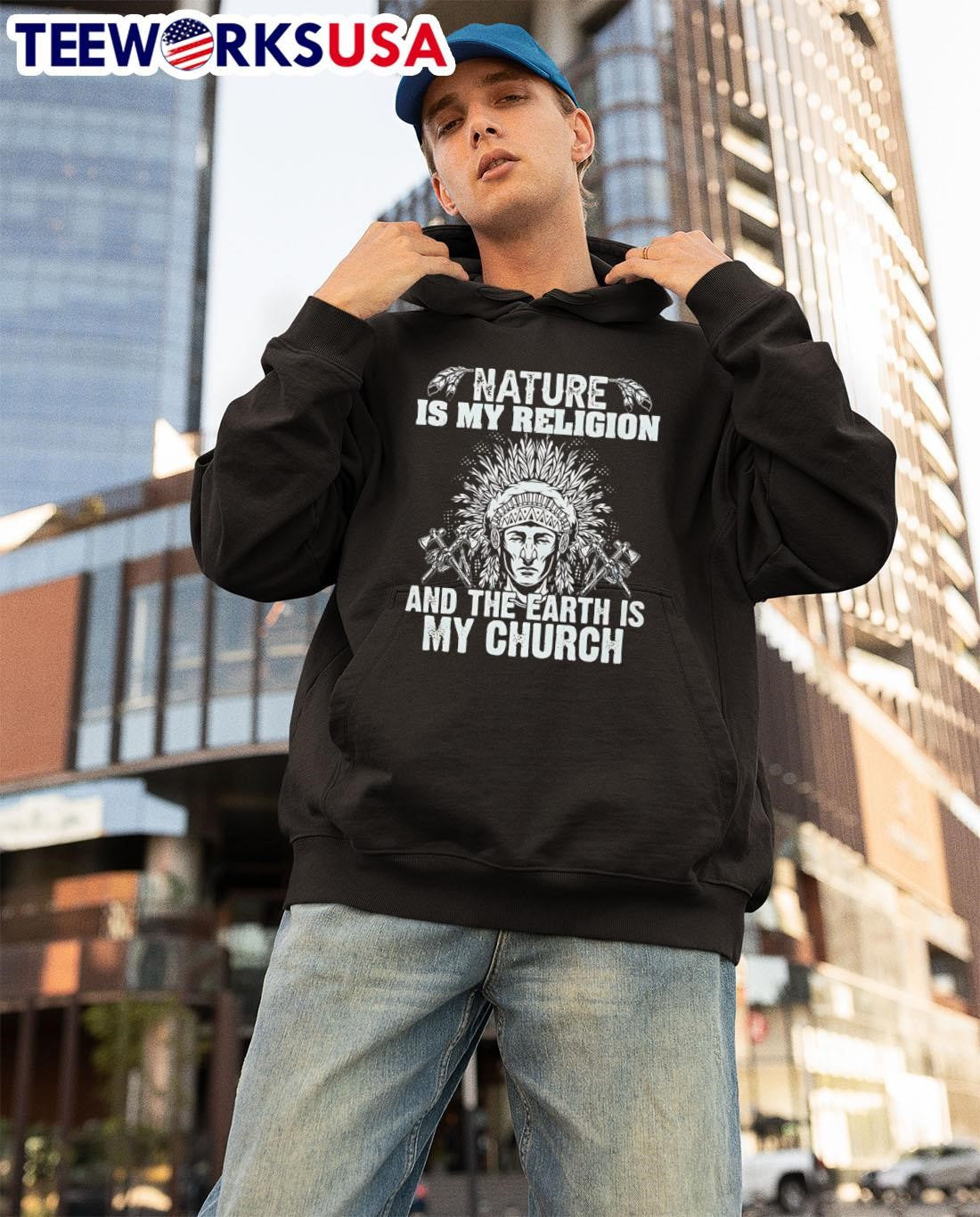 Native American nature is my religion and the earth - Adult & Kids T-Shirts, Sweatshirts & Hoodies apparel design preview 3