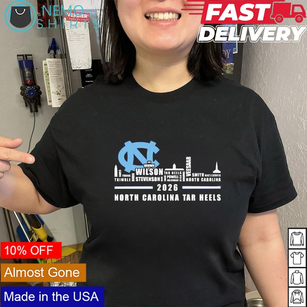North Carolina Tar Heels 2026 logo city names - Adult & Kids T-Shirts, Sweatshirts & Hoodies apparel design preview 2