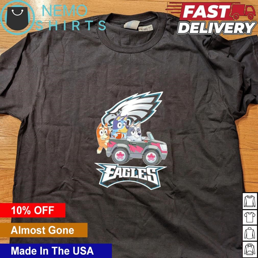 The Bluey characters driving car Philadenphia Eagles - Adult & Kids T-Shirts, Sweatshirts & Hoodies apparel design preview 4
