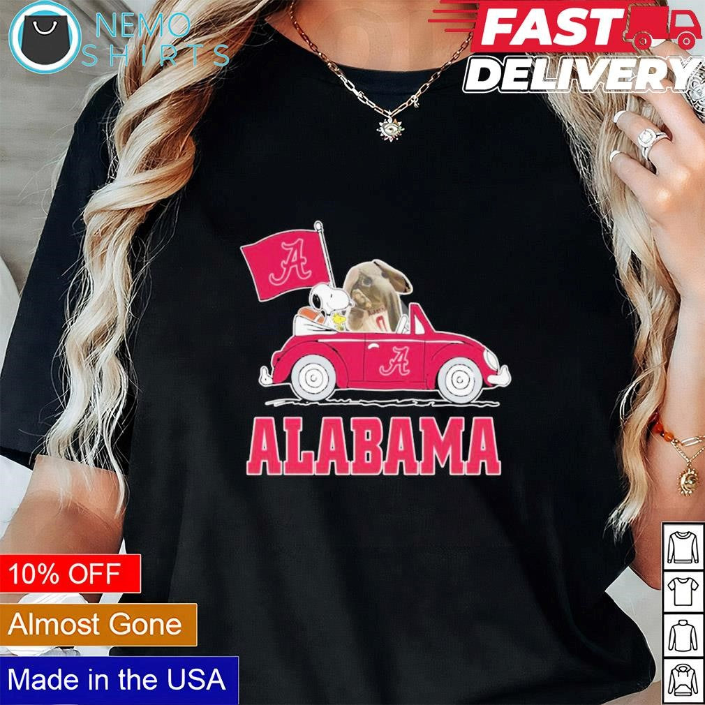 Snoopy and Elephant mascot driving car Alabama - Adult & Kids T-Shirts, Sweatshirts & Hoodies apparel design preview 1