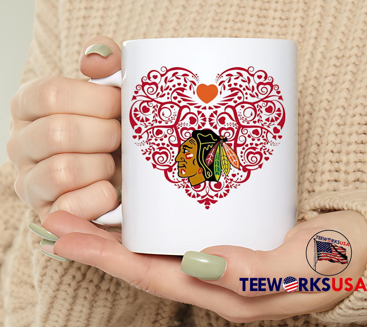 Chicago Blackhawks Floral Pattern Heart logo - Adult & Kids T-Shirts, Sweatshirts & Hoodies apparel design preview 6
