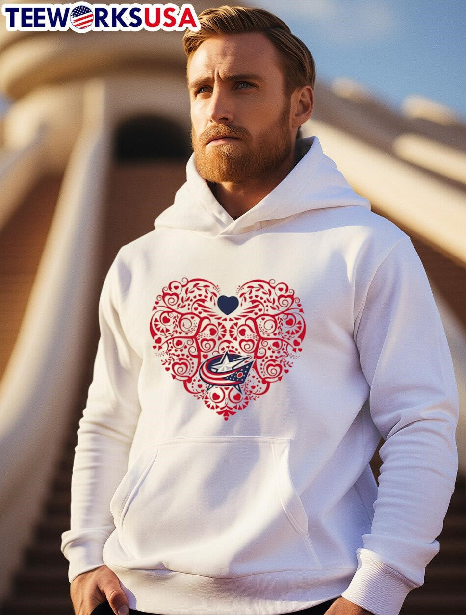 Columbus Blue Jackets Floral Pattern Heart logo - Adult & Kids T-Shirts, Sweatshirts & Hoodies apparel design preview 2
