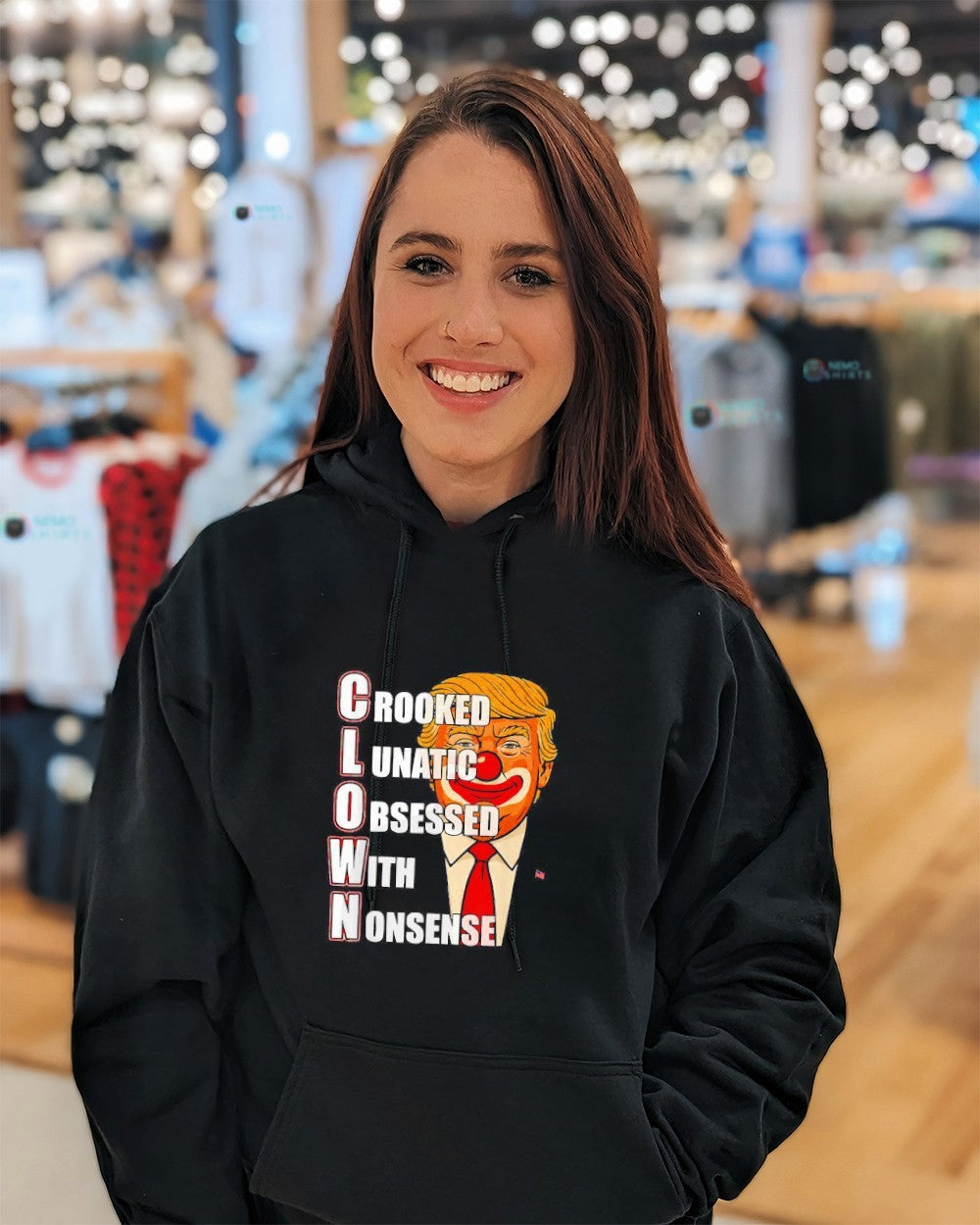 Donald Trump clown crooked lunatic obsessed with - Adult & Kids T-Shirts, Sweatshirts & Hoodies apparel design preview 5