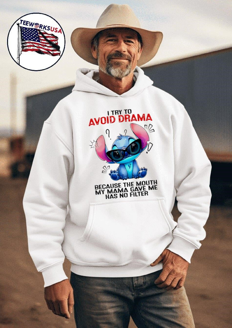 Stitch I try to avoid drama because the mouth my mama - Adult & Kids T-Shirts, Sweatshirts & Hoodies apparel design preview 2