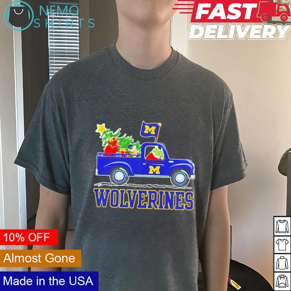 Michigan Wolverines Santa Grinch driving truck - Adult & Kids T-Shirts, Sweatshirts & Hoodies apparel design preview 3