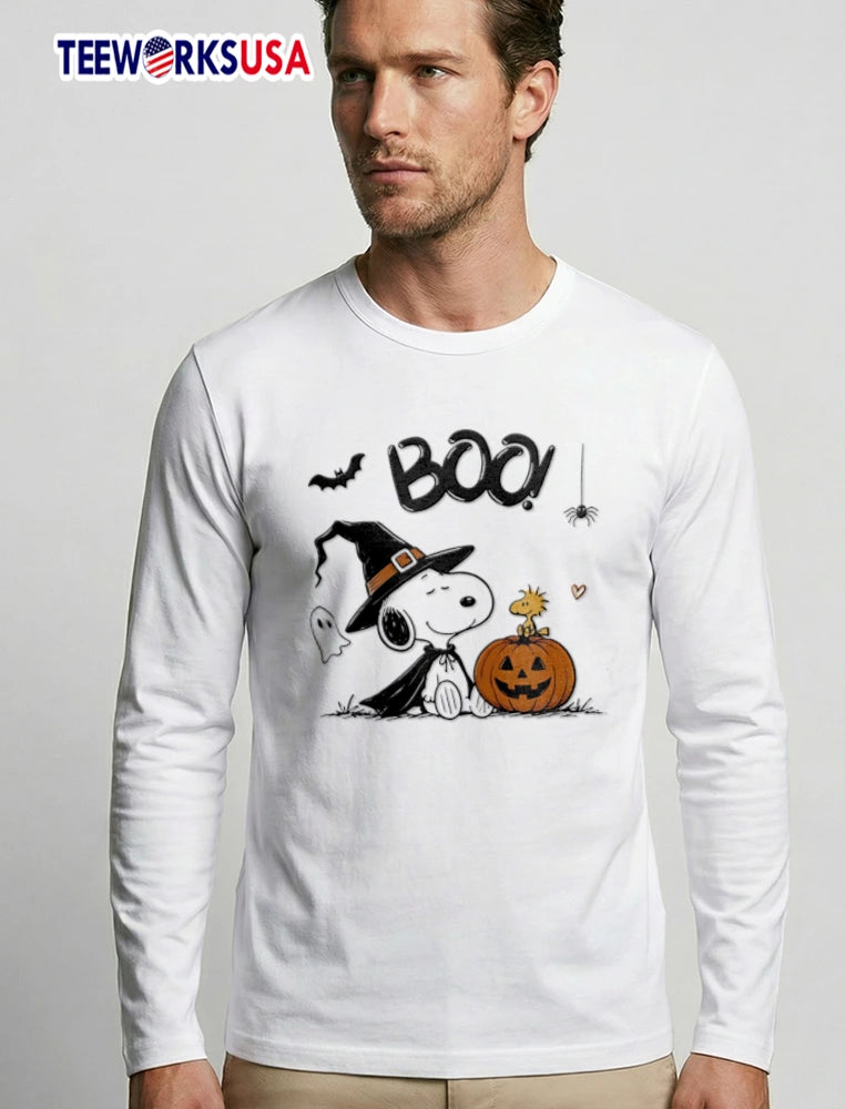 Peanuts BOO Snoopy witch hat Woodstock pumpkin - Adult & Kids T-Shirts, Sweatshirts & Hoodies apparel design preview 3