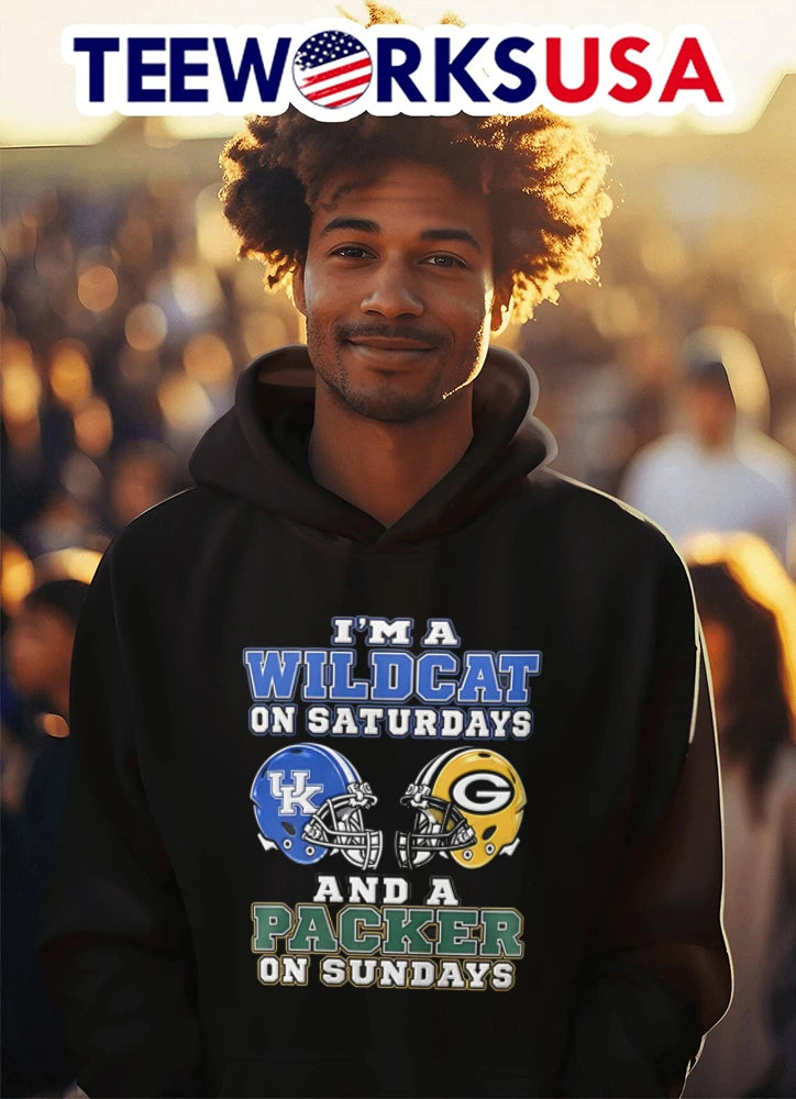 I Am A Wildcat On Saturdays And Packer Sundays - Adult & Kids T-Shirts, Sweatshirts & Hoodies apparel design preview 3
